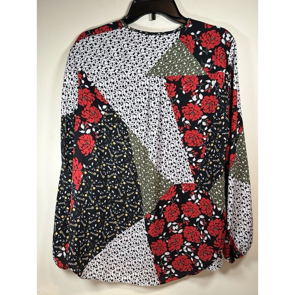 Libby Edelman Blouse Lace Up Neckline Patchwork Peasant Top Size Large - EUC - Picture 2 of 4